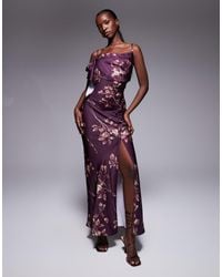 ASOS - Satin Drape Ruffle Detail Midi Dress With Asymmetric Back - Lyst