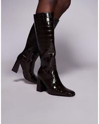 New Look - Croc Heeled Knee Boot - Lyst