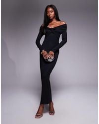 ASOS - Off Shoulder Twist Midi Dress With Long Sleeves - Lyst
