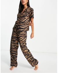 ASOS Mix & Match Modal Zebra Print Pyjama Trouser With Elastic Waistband - Brown