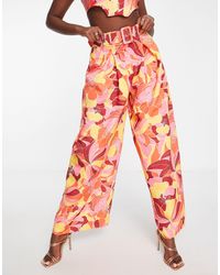 ASOS - Pantalon plissé d'ensemble coupe ample avec ceinture et imprimé fleuri rétro - Lyst