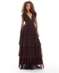LACE & BEADS - Bridesmaid Ruffle Tiered Tulle Maxi Dress - Lyst