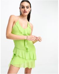 Glamorous - Halter Neck Mesh Mini Dress With Asymmetric Hem Detail - Lyst