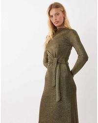 Threadbare - Draped Long Sleeve Midi Dress With Knot Detail - Lyst