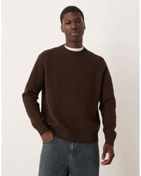 SELECTED - Pull coupe carrée en maille 100 % coton - marron - Lyst