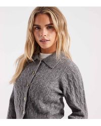 New Look - Cable Knit Collared Cardigan - Lyst