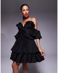 ASOS - Cotton Poplin Pleated Bandeau Mini Skater Dress - Lyst