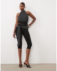 Missy Empire - Slinky Polka Dot Mesh Drape Tie Front Capri Trouser Co-Ord - Lyst