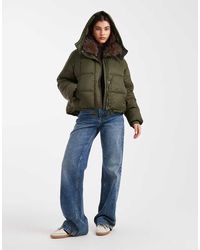 South Beach - Padded Jacket With Faux Fur Lined Hood - Lyst