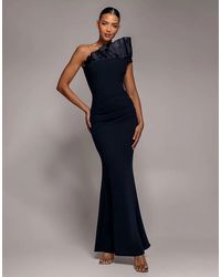 Goddiva - One Shoulder Organza Frill Pleated Mermaid Maxi Dress - Lyst