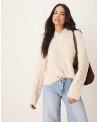 ASOS - Gebreide Trui Met Wollook En Kabels En Hoge V-Hals - Lyst