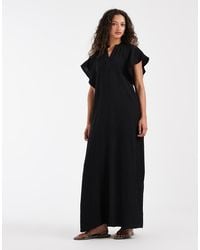 ONLY - Maxi Jurk Van Kaasdoek Met Fladdermouwen - Lyst