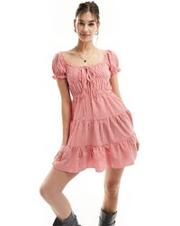 Glamorous - Shirred Detail Tiered Mini Dress - Lyst