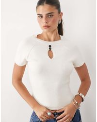 Missy Empire - Knitted Button Front Keyhole Detail Top - Lyst