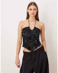 Motel - Daiki Halter Velvet Leaf Top - Lyst