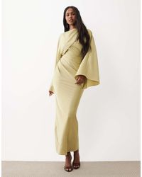 ASOS - Draped Long Sleeve Cross Front High Neck Satin Maxi Dress - Lyst