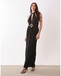 ASOS - Plisse Halter Neck Maxi Dress With Trim Detail - Lyst