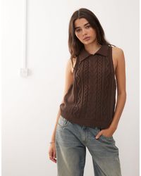 Reclaimed (vintage) - Cable Knit Tank With Collar Detail - Lyst