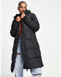 Pieces - Hooded Longline Padded Coat - Lyst