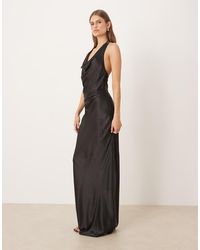 SNDY'S - Satin Cowl Neck Scarf Detail Maxi Dress - Lyst