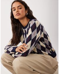 Mango - Strickpullover mit marineblauem und em argyle-muster - Lyst