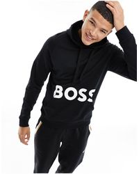BOSS - Sudadera negra con capucha y logo estampado - Lyst