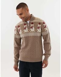 Threadbare - Christmas Bear Fairisle Quarter Zip Jumper - Lyst