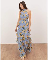 ANAYA - Floral Print Halter Neck Tiered Maxi Dress - Lyst