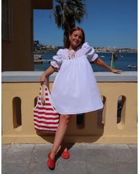 Labelrail - X Rebecca Olivia Shirred Detail Puff Sleeve Midi Dress - Lyst