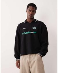 ASOS - Relaxed Textured Rugby Polo Sweatshirt With Graphic - Lyst