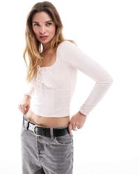 Cotton On - Top Rosa De Manga Larga Con Cuello De Pico Y Lazada Annie De Cotton On - Lyst