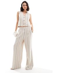 ASOS - Pantalones A Rayas Veraniegas De Pernera Ancha De Mezcla De Lino De (Parte De Un Conjunto) - Lyst