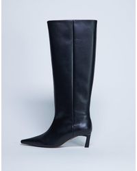 TOPSHOP - Botas Por La Rodilla Negras Con Tacón De Cuero Auténtico Premium Taz De - Lyst