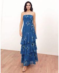 ANAYA - Floral Bandeau Ruffled Maxi Dress - Lyst