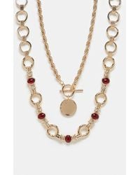 ASOS - Multi-pack Necklaces With Chunky Chains And Burgundy Stone Set Details - Lyst