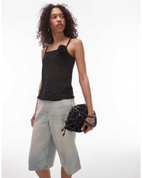 TOPSHOP - Canotta Nera Trasparente Con Fiore Applicato - Lyst