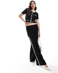 Mango - Pantalones Negros De Pernera Recta Con Rayas Laterales De Punto De (Parte De Un Conjunto) - Lyst