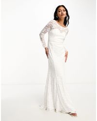 Little Mistress - Bridal Lace Detail Maxi Dress With Bow Back - Lyst
