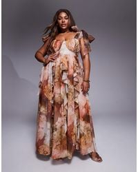 ASOS - Curve Maxi Dress With Waterfall Ruffles And Tie Straps - Lyst