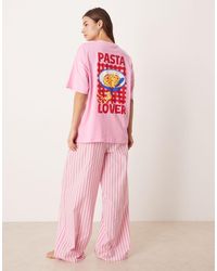 ASOS - Oversized Tee And Woven Wide Leg Woven Pants Pajama Set - Lyst