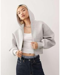 Weekday - Sudadera Gris Jaspeado De Corte Cuadrado Extragrande Con Capucha Y Cremallera De Tejido Efecto Neopreno De - Lyst