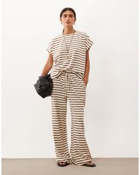 Threadbare - Pantalon large d'ensemble à enfiler à rayures - écru et marron - Lyst