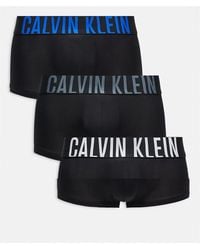 Calvin Klein - Pack De 3 Calzoncillos Negros De Talle Bajo Con Cinturillas De Color Gris Y Azul Con Logo De Microfibra Intense Power De - Lyst