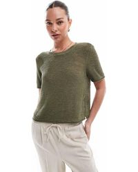 ONLY - Camiseta Caqui De Punto Ligero Calado De -Verde - Lyst