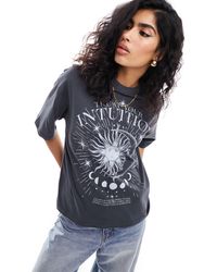 Pimkie - T-shirt grigio slavato con stampa con sole e luna - Lyst