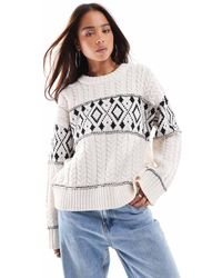 ONLY - Round Neck Argyle Knitted Jumper - Lyst