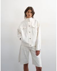 TOPSHOP - Denim Funnel Neck Elastic Waist Jacket - Lyst