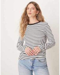 SELECTED - Boxy T-Shirt Met Lange Mouwen En Zwart-Witte Strepen - Lyst