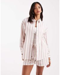 ASOS - Oversized Gestreept Overhemd Van Co-Ord Set Met Linnenlook - Lyst