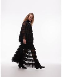 AllSaints - Falda Larga Negra Con Volantes Aude De - Lyst